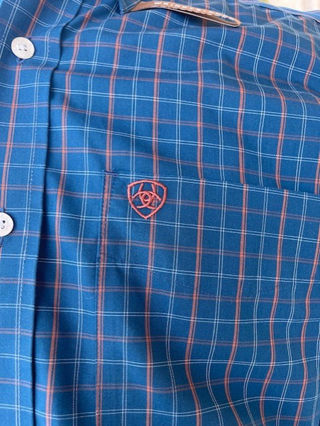 Men's Ariat Blue/Brick Long Sleeve Button Up - 10041571 - Blair's Western Wear Marble Falls, TX