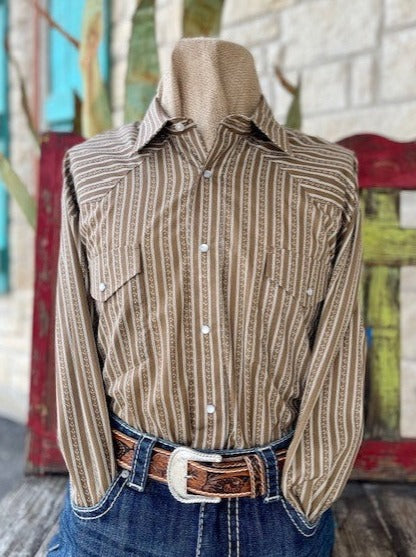 Men's Roper Brown/Natural Striped Long Sleeve Button Down - 101179305 - Blair's Western Wear Mable Falls, TX  
