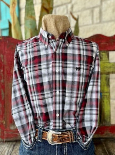 Men's Cinch Red/Black/White Plaid Long Sleeve Button Down - MTW1105321 - Blair's Western Wear Marble Falls, TX