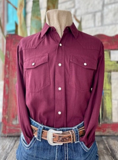 Men's Ariat Solid Burgundy Long Sleeve Button Up - 10041408 - Blair's Western Wear Marble Falls, TX'