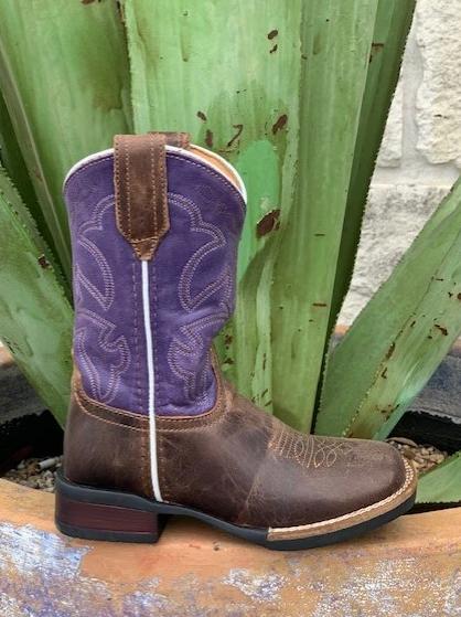 Roper Western Kid's Brown & Purple Square Toe Boot - 9189112493