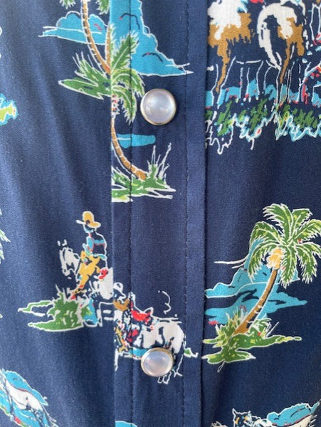 Men's Roper Navy/Multicolored Hawaiian Themed Long Sleeve Snap Button Down - 101064216 - Blair's Western Wear Marble Falls, TX