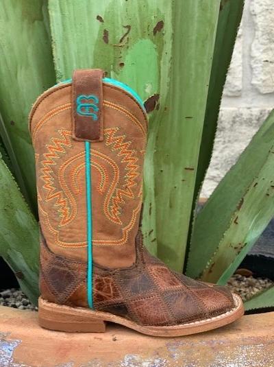 Kids Western Patchwork Leather Roper Anderson Bean Boot - HPK1053 - Blair's Western Wear Marble Falls, TX