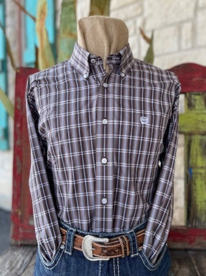 Men's Cinch Brown/Chocolate/White Plaid Long Sleeve Button Down - MTW1105424 - Blair's Western Wear Marble Falls, TX