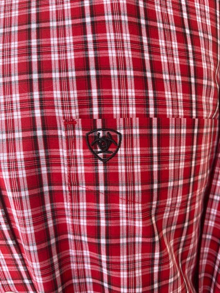 Men's Ariat Long Red/Black/White Plaid Long Sleeve Button Down - 10038092 - Blair's Western Wear Marble Falls, TX