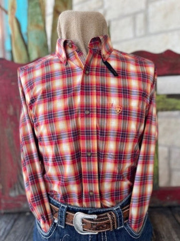 Men's Ariat Red/Yellow Plaid Long Sleeve Button Up - 10041563 - Blair's Western Wear Marble Falls, TX 