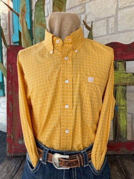 Men's Cinch Gold/White Patterned Long Sleeve Button Down - MTW1105339 - Blair's Western Wear Marble Falls, TX 