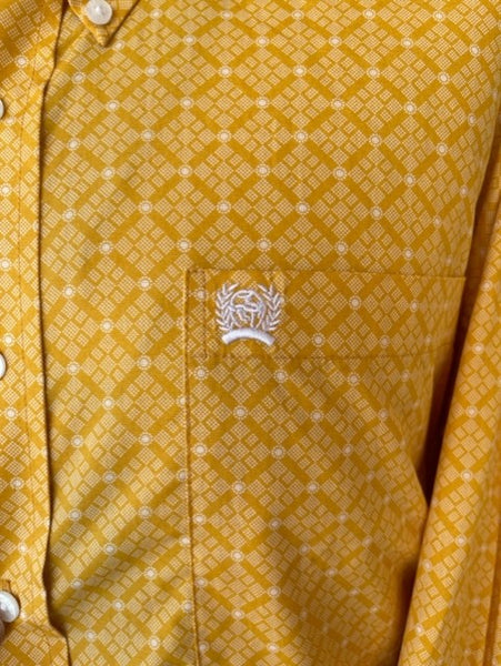 Men's Cinch Gold/White Patterned Long Sleeve Button Down - MTW1105339 - Blair's Western Wear Marble Falls, TX