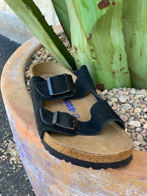 Unisex Black Suede Arizona Soft Footbed Sandal