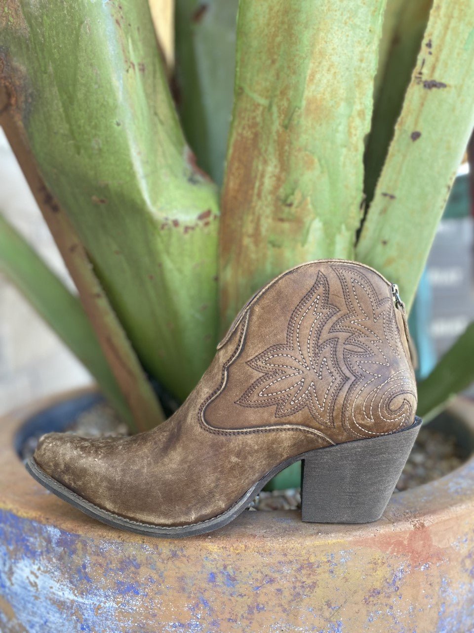 Women's Ariat Layla Distressed Brown Western Zip Bootie