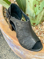 Women's Roper Black Tooled Leather Open-Toe Mule