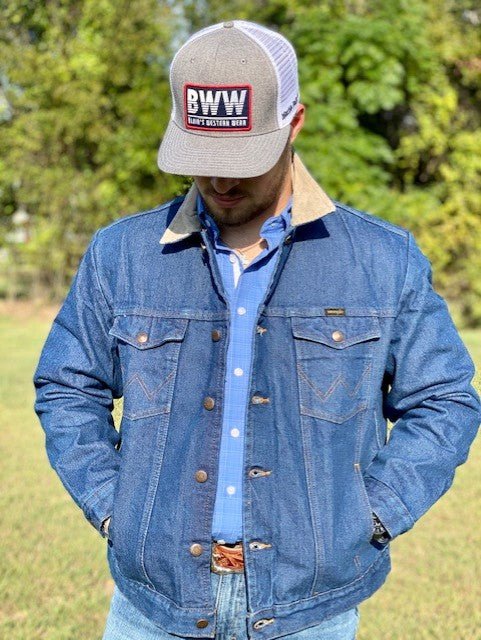 Denim Jacket with tan corduroy - Blair's Western Wear Marble Falls, TX